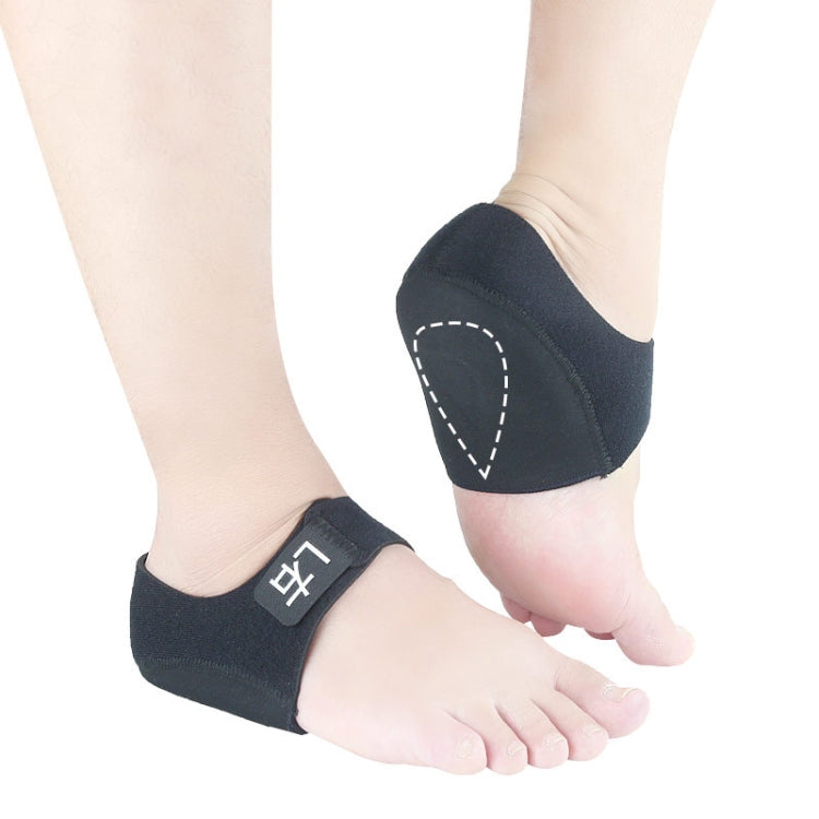 Black gel heel protective cover with cushioned pad and fabric strap on the foot