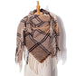 Plaid fringed scarf in brown and beige with dark navy check and tassels