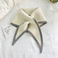 Two-color knitted wool mini triangle scarf, cream with gray trim and pointed ends