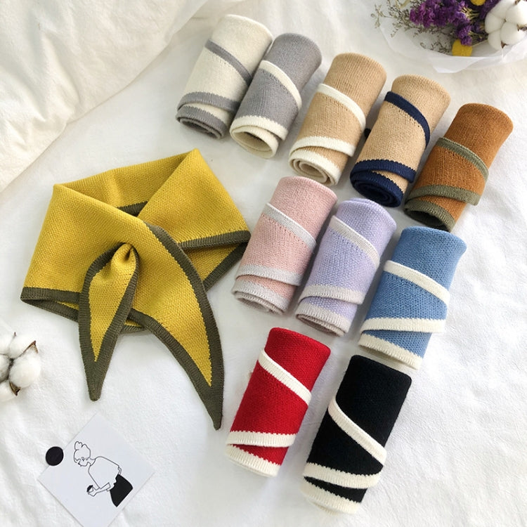Two-tone knitted wool triangle scarves, multiple colors with striped border