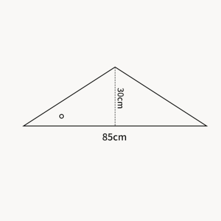 Triangle scarf size diagram: 85 cm base and 30 cm height