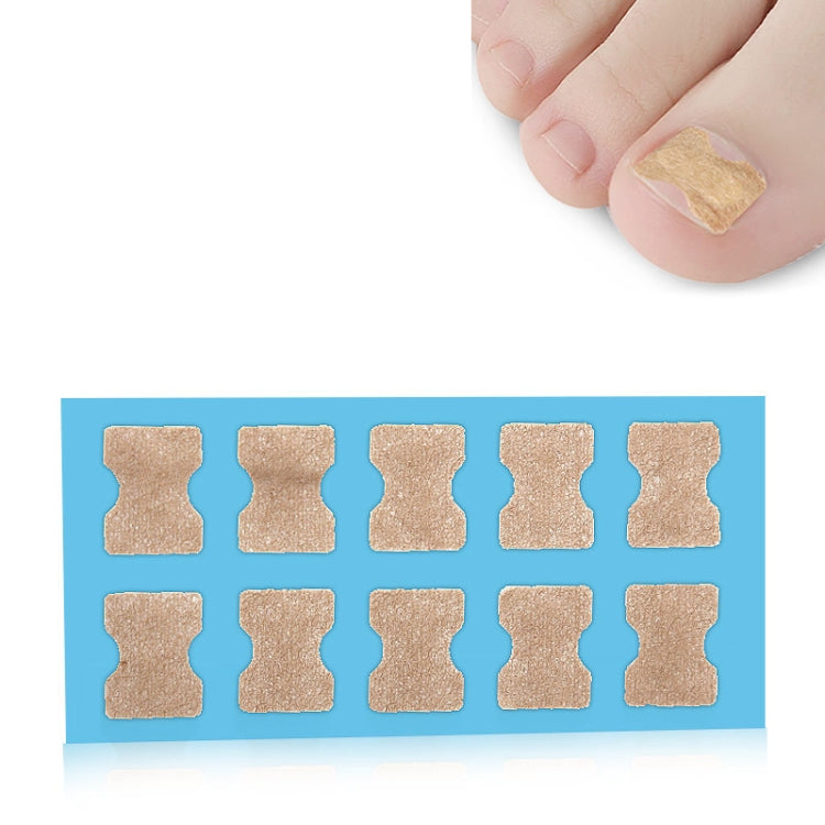 Toe nail correction stickers on blue backing, beige patch squares arranged in rows