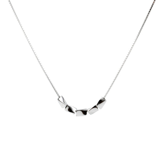 Sterling silver necklace with five polished link charms at center