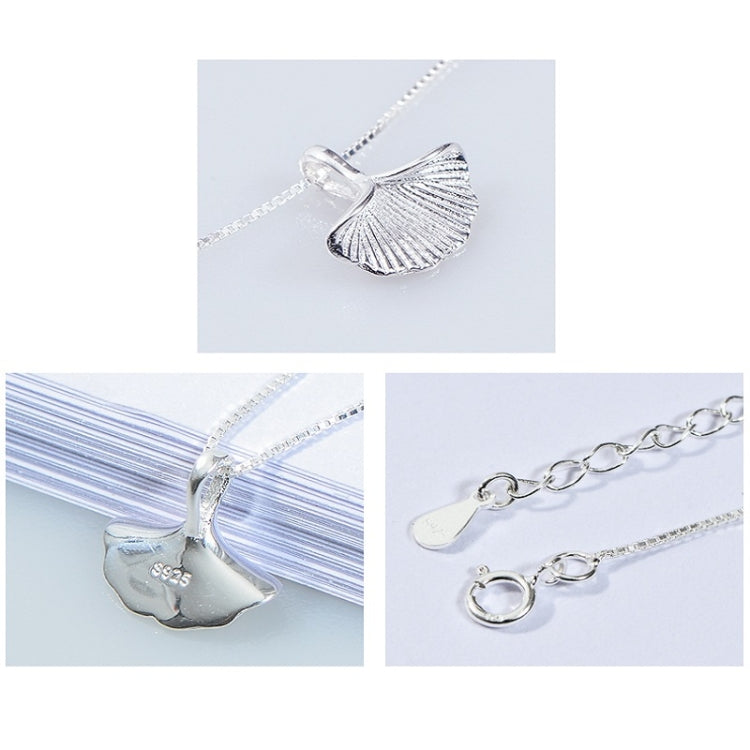 Sterling silver ginkgo leaf pendant necklace with S925 clasp detail