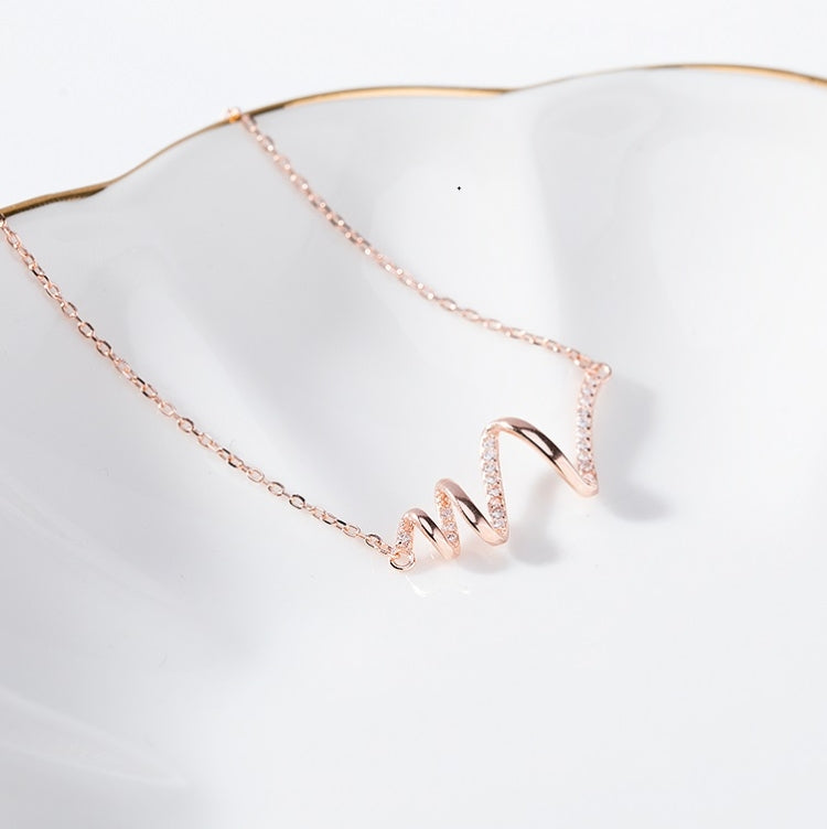 Sterling silver ECG wave necklace with rose gold finish