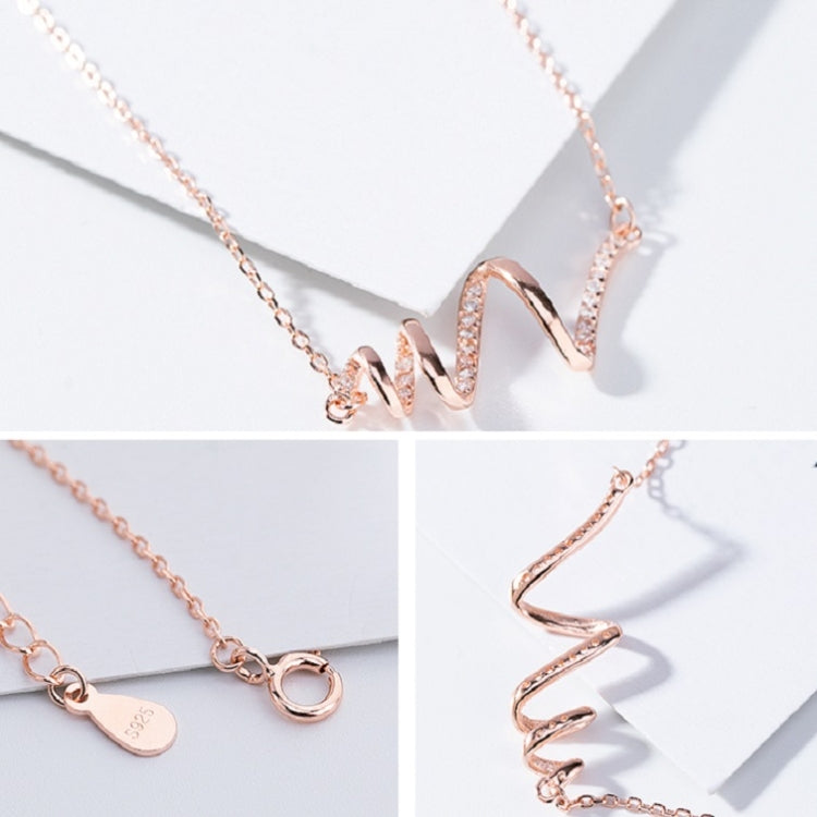 Sterling silver ECG wave necklace with rose gold finish and adjustable chain