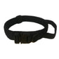 Black nylon dog traction collar, side view with adjustable strap and buckle