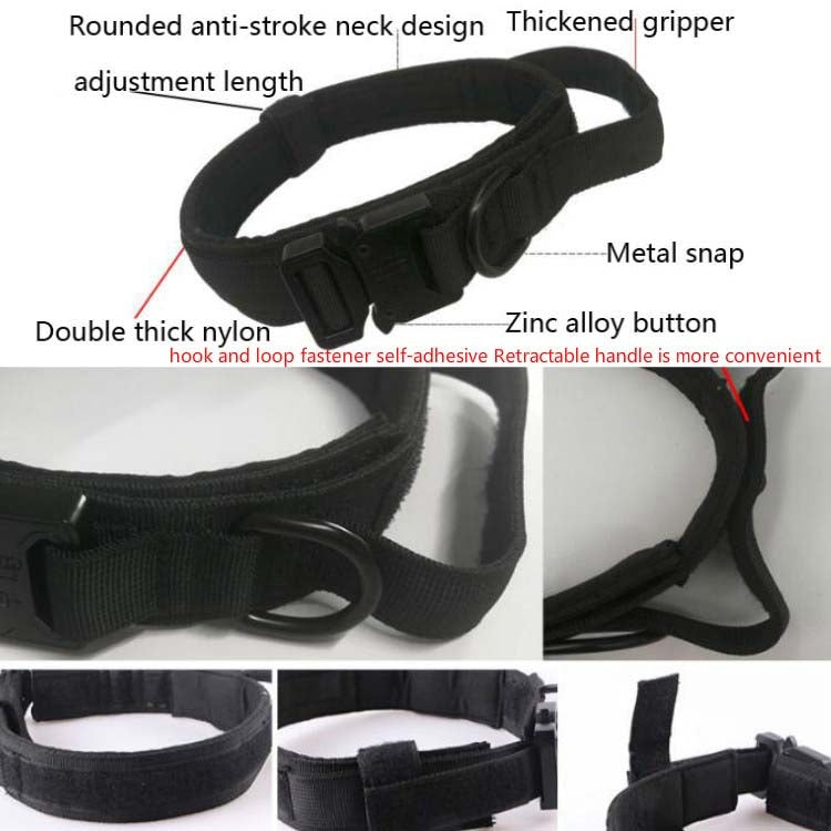 Black thickened traction dog collar with metal snap and zinc alloy button