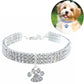 Clear rhinestone pet collar necklace with silver chain and paw-shaped charm