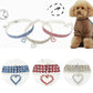 Set of elastic rhinestone pet collars in blue, red, and silver with heart charms