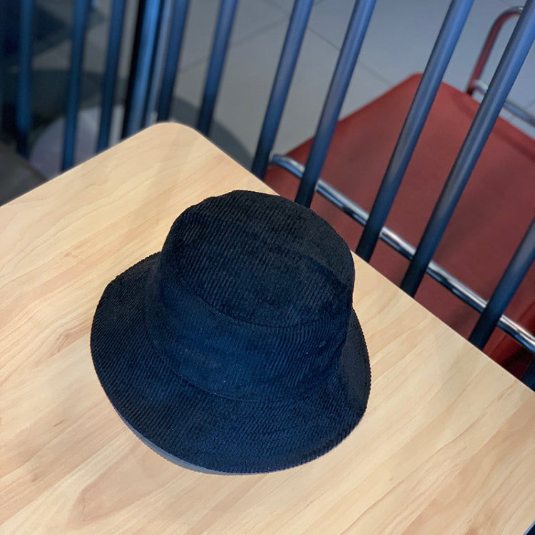 Black corduroy fisherman hat with wide brim and foldable crown