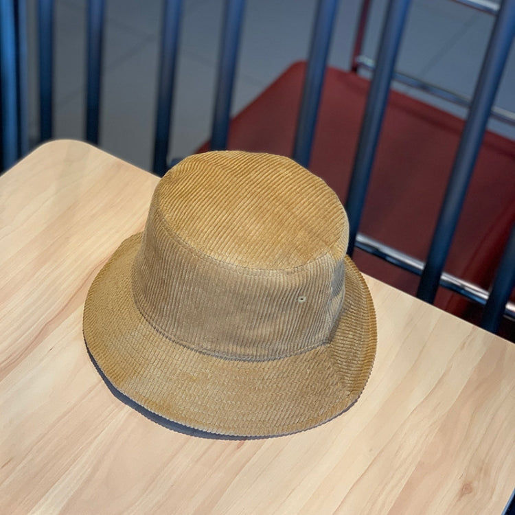 Camel brown corduroy fisherman hat with wide brim and foldable crown