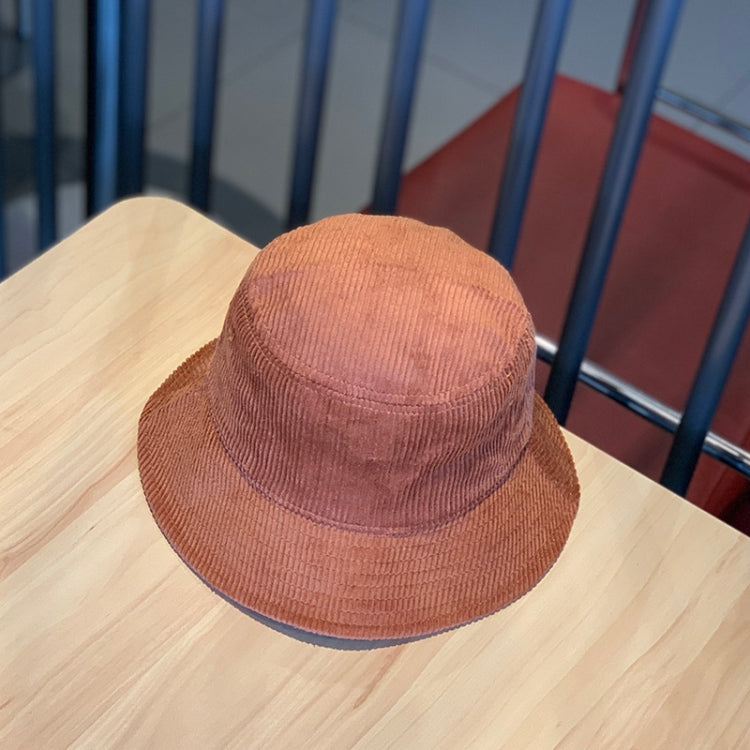 Corduroy fisherman hat in rust-brown, foldable bucket style with short brim