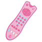 Pink music TV remote control toy, front view with multi-color buttons and power button