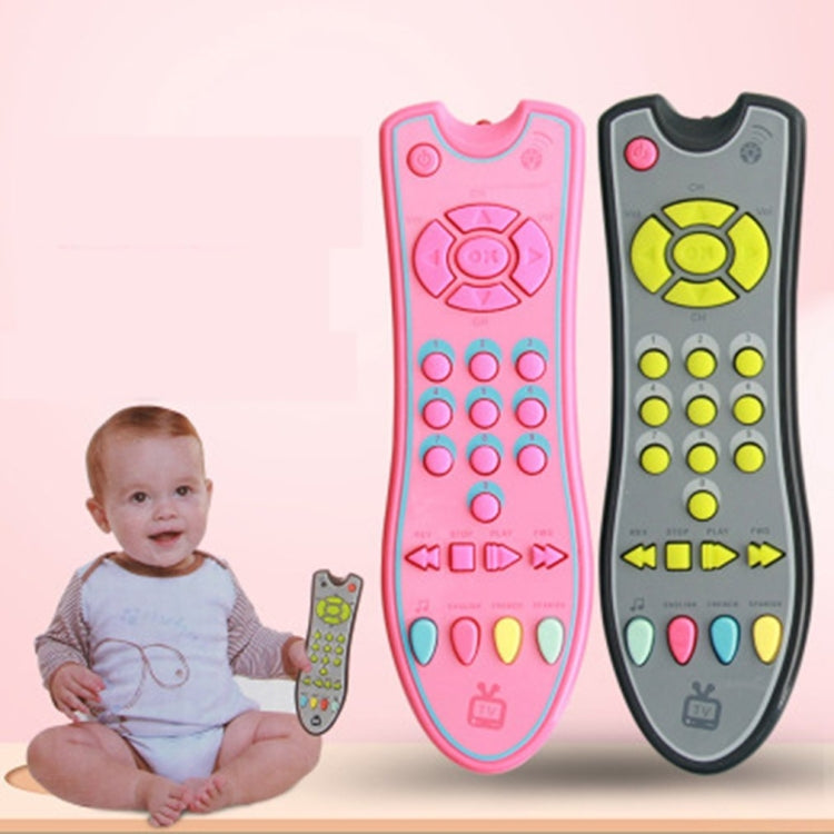 Two music TV remote control toys, pink and gray, with colorful button panels