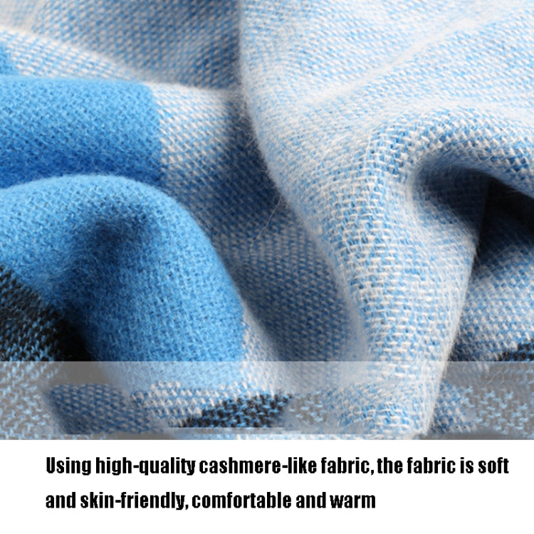 Soft knit scarf texture in light blue and dark blue with frayed trim