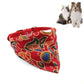 Triangular pet saliva towel bib with adjustable red strap and colorful cat-head pattern