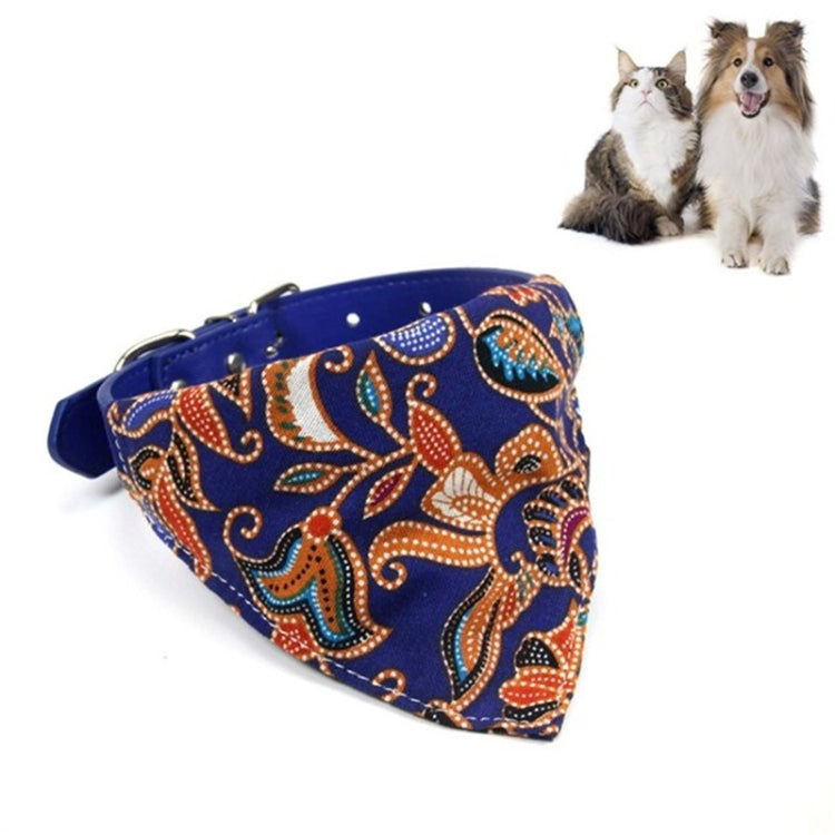 Blue patterned dog cotton bib with cat-ear headband, triangular drool towel style