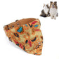 Khaki patterned dog cotton bib with cat-ear headband, triangular drool towel style