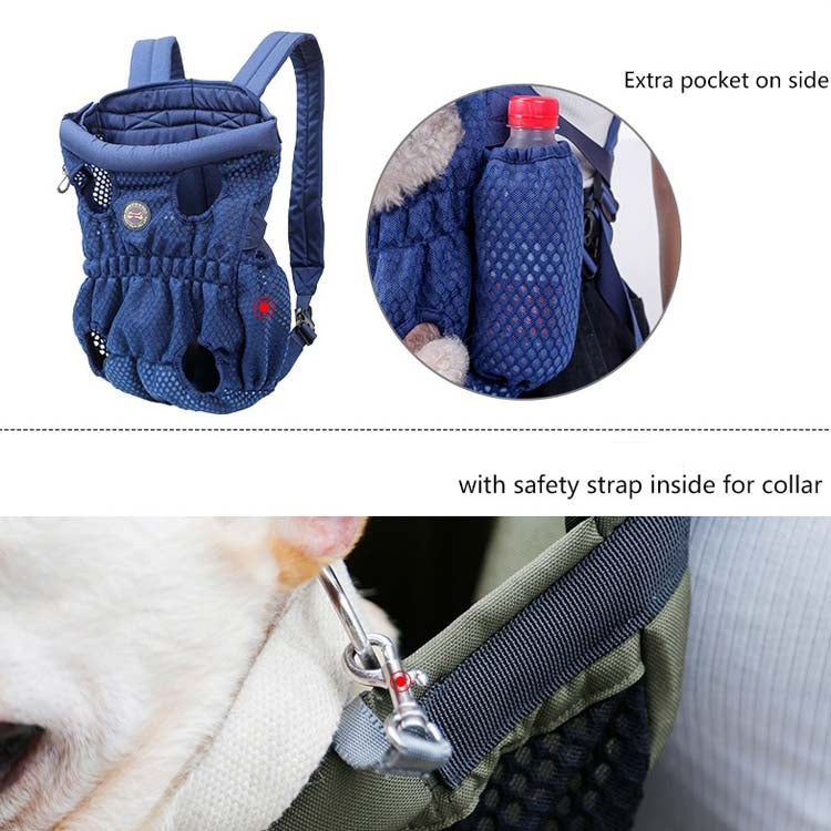 Doglemi pet outing backpack dog shoulder chest bag in blue mesh with side pocket