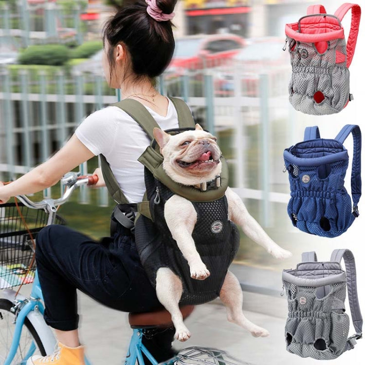 Doglemi pet outing backpack dog chest bag on small dog, with green strap and gray panel