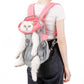 Pink pet chest bag with mesh front and shoulder straps, worn with cat peeking out