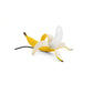 Banana-shaped table lamp with yellow banana and white peel, lying down with black cord