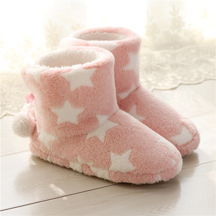 Light pink winter home boot slippers with white stars and thick cushioned sole