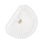 Vacuum cleaner filter, white pleated mesh with tan center disk, molded clear plastic rim