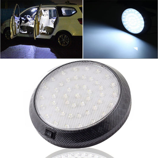 Round LED roof light with glowing white LEDs and black textured housing