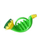 Green circular bubble blower with yellow spout and trumpet mouthpiece toy