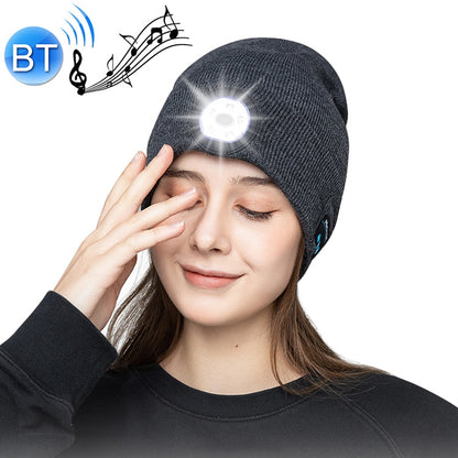 LED knit beanie in dark charcoal with round front light