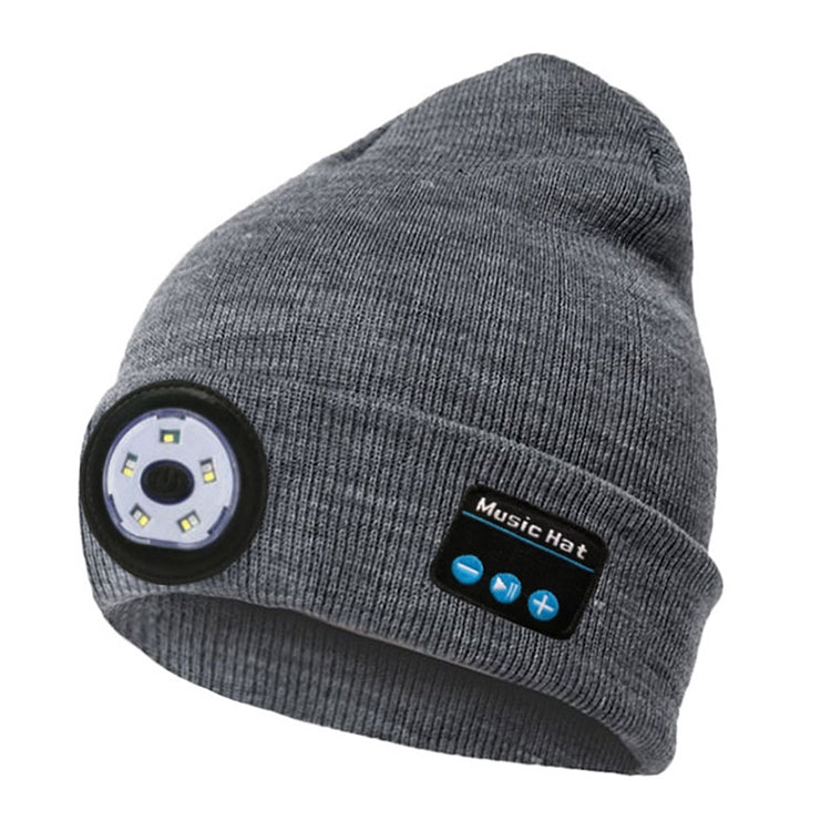 LED knit beanie in grey with round side control panel