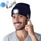 LED knit beanie in navy with front light and music buttons