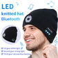 LED knit beanie in dark grey with round light on cuff