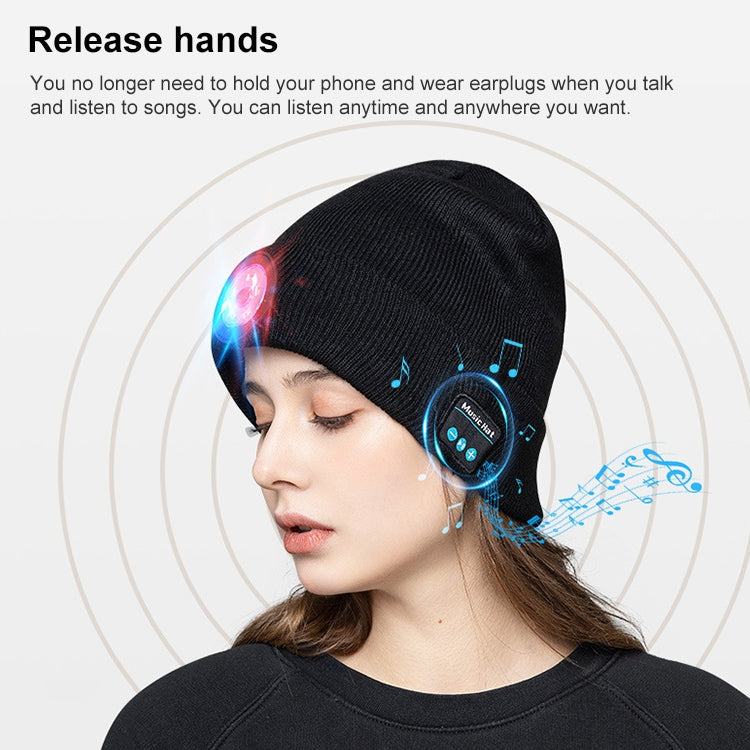 LED knit beanie in black with flashing red and blue light