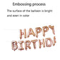 Rose gold foil letter balloons reading HAPPY BIRTHDAY