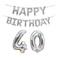 Silver foil number balloons 4 and 0 with 'Happy Birthday' banner