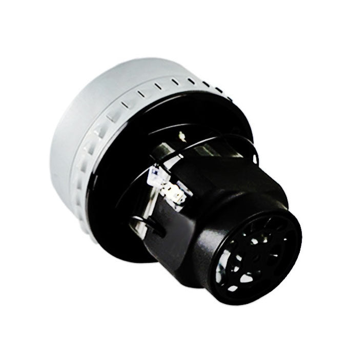 Vacuum cleaner motor with black cylindrical body and mounting studs