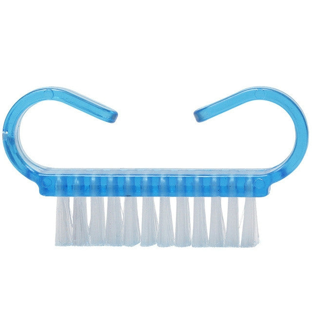 Blue nail cleaning brush with straight bristles and clear blue handle