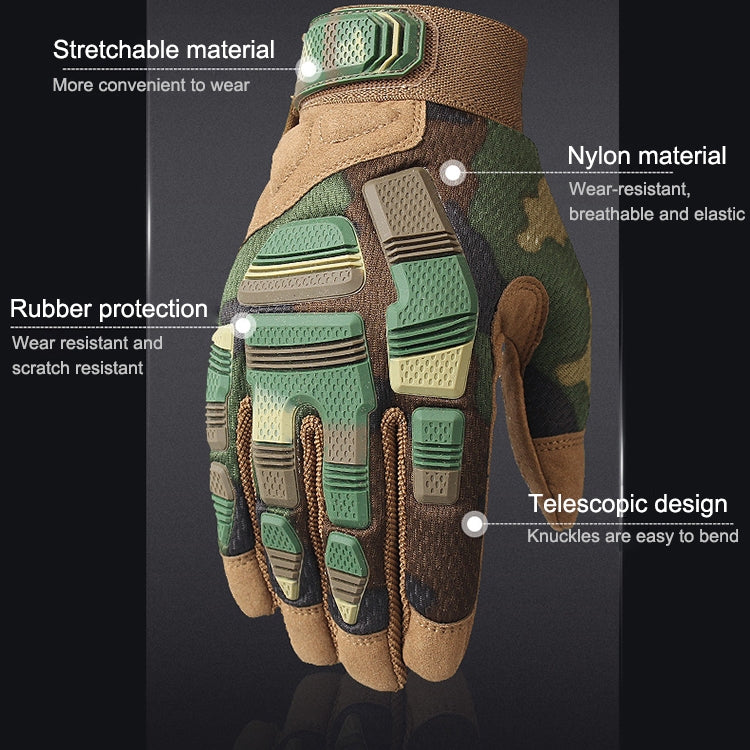Camo motorcycle gloves with stretch fabric and rubber protective knuckle pads