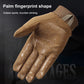 Tan motorcycle gloves with palm fingerprint grip texture and padded finger sections