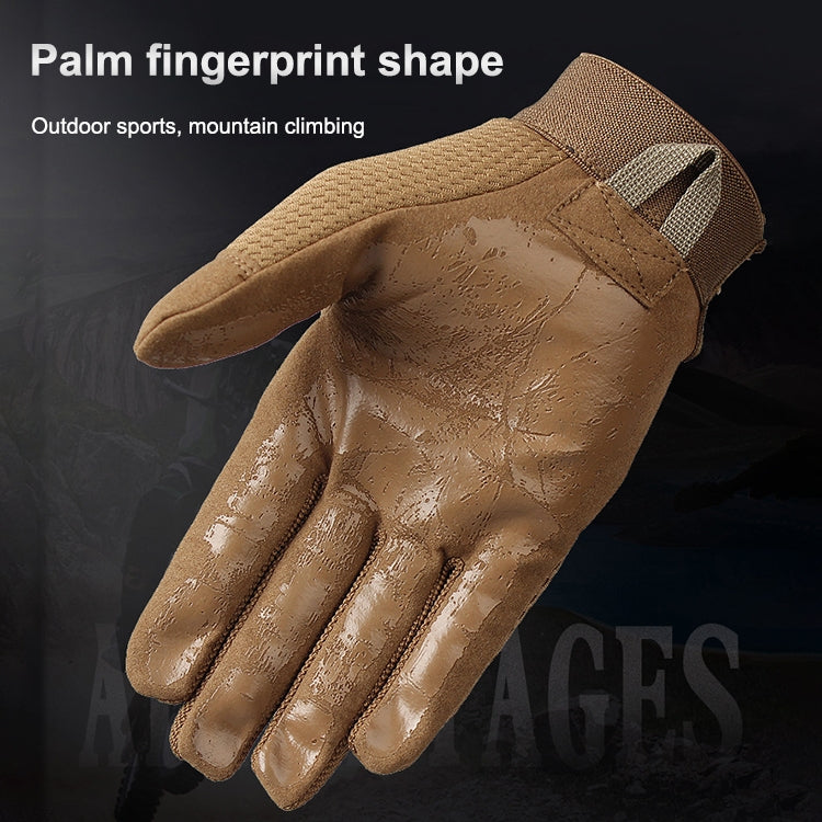 Tan motorcycle gloves with palm fingerprint grip texture and padded finger sections