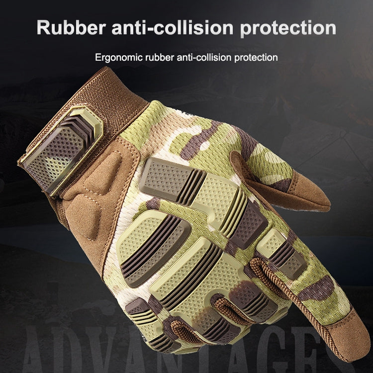 Camo motorcycle gloves with rubber anti-collision protection on knuckles and back
