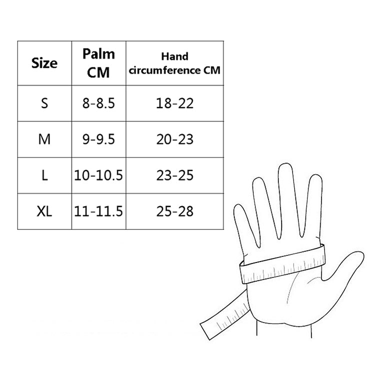 Glove size chart with palm circumference guide and hand outline