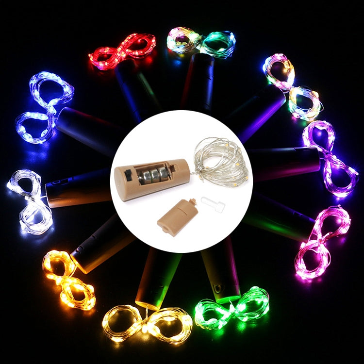 Multicolor LED wine bottle cork string lights with clear wire and glowing bulb ends
