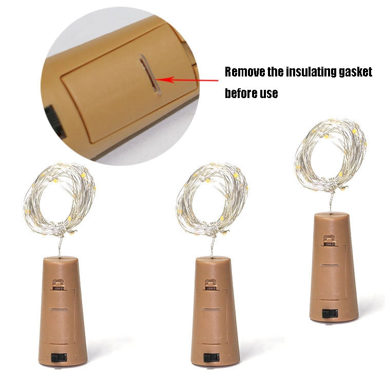 LED wine bottle cork lights with clear wire and removable insulating gasket