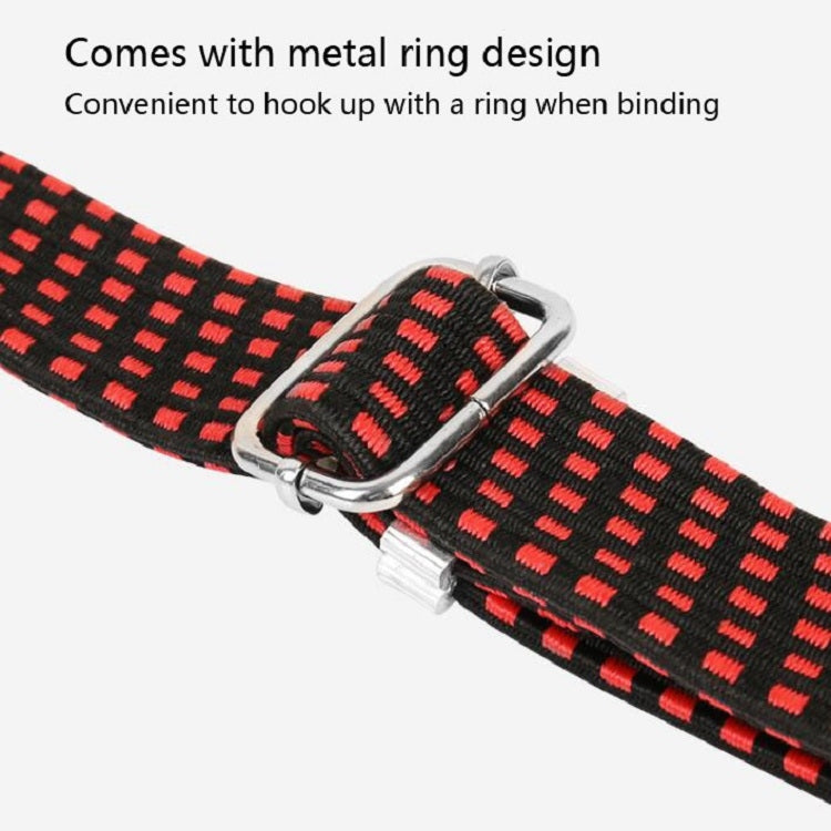Elastic binding rope with metal ring hook, red-and-black check webbing