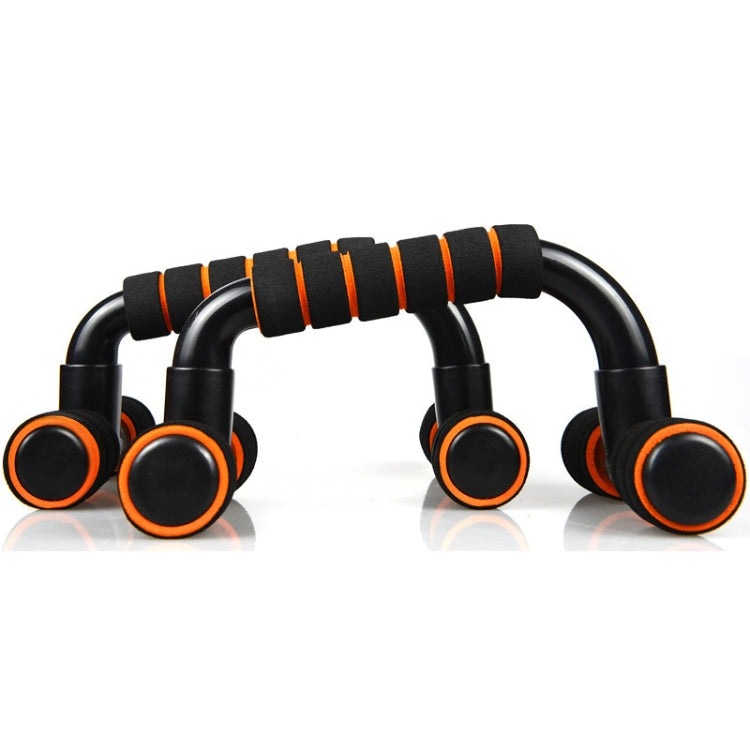 H-shaped push-up bracket with black base and orange ringed foam grip pads