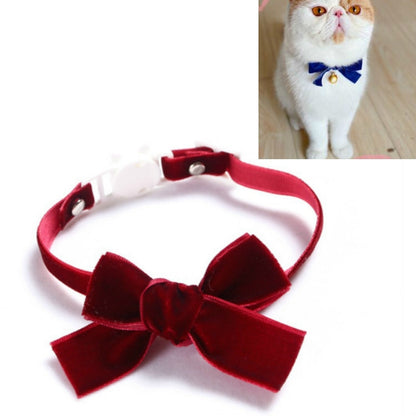 Velvet pet collar with red bowknot and adjustable strap, no bell.